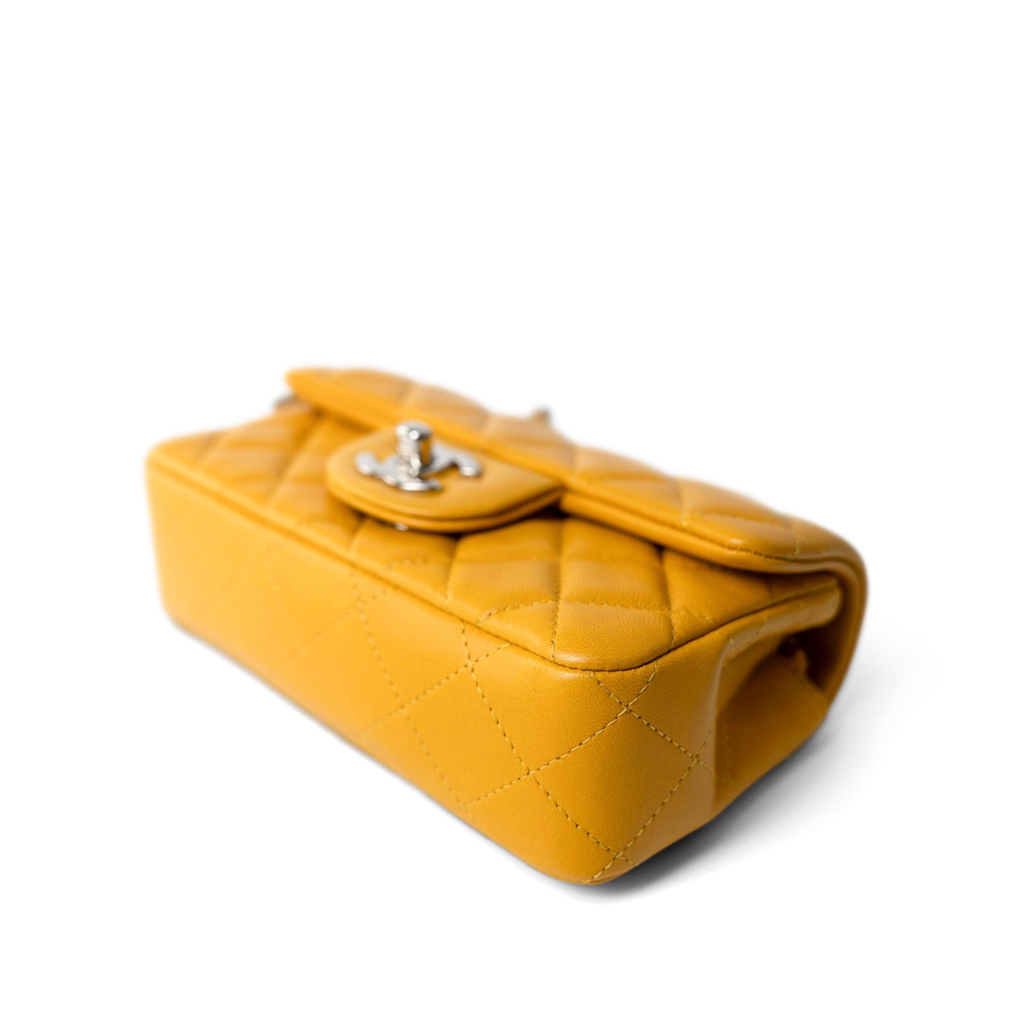 CHANEL Handbag Autumn Yellow Lambskin Quilted Extra Mini Rectangular Flap Silver Hardware -Knockoff
