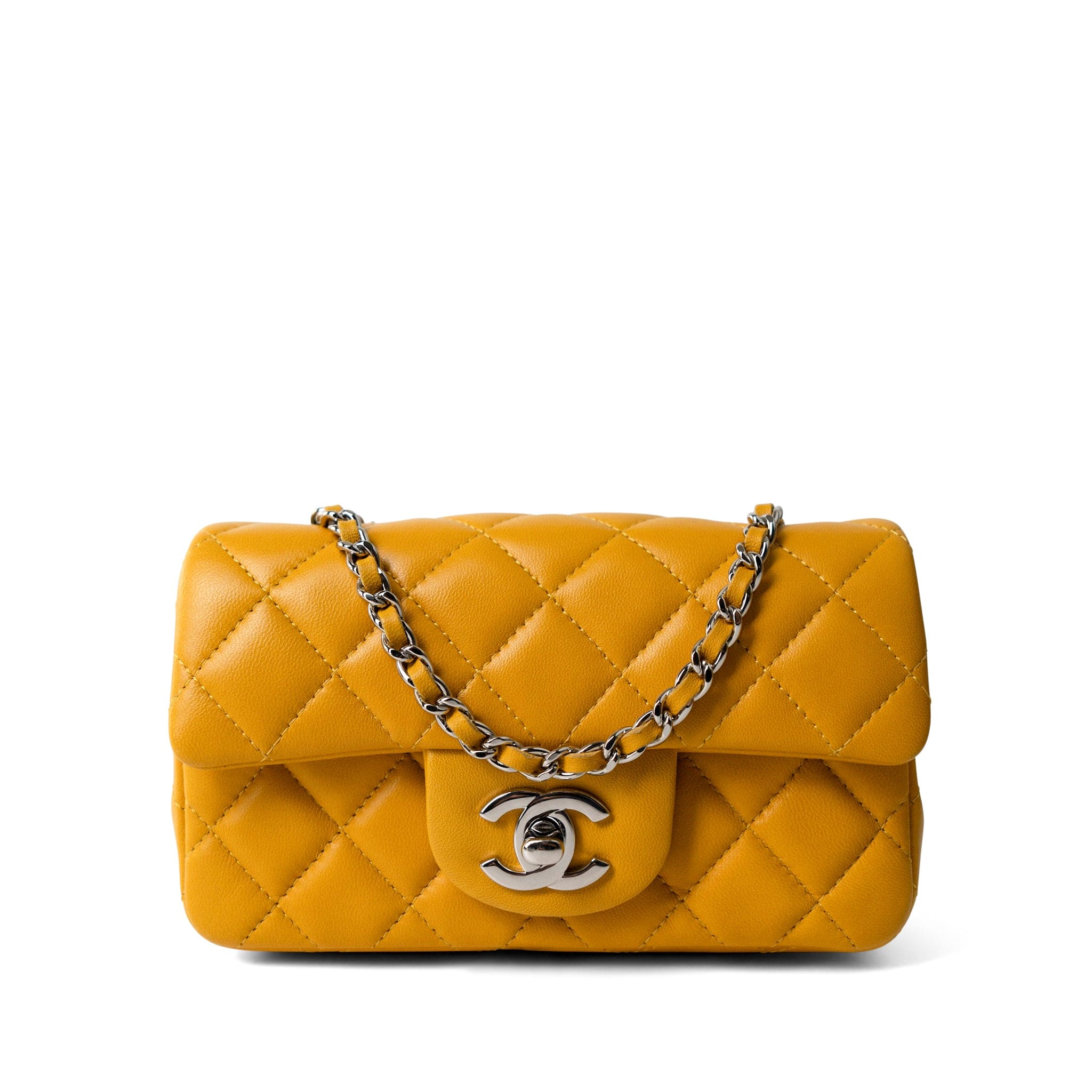 CHANEL Handbag Autumn Yellow Lambskin Quilted Extra Mini Rectangular Flap Silver Hardware -Knockoff
