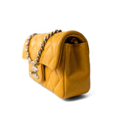 CHANEL Handbag Autumn Yellow Lambskin Quilted Extra Mini Rectangular Flap Silver Hardware -Knockoff
