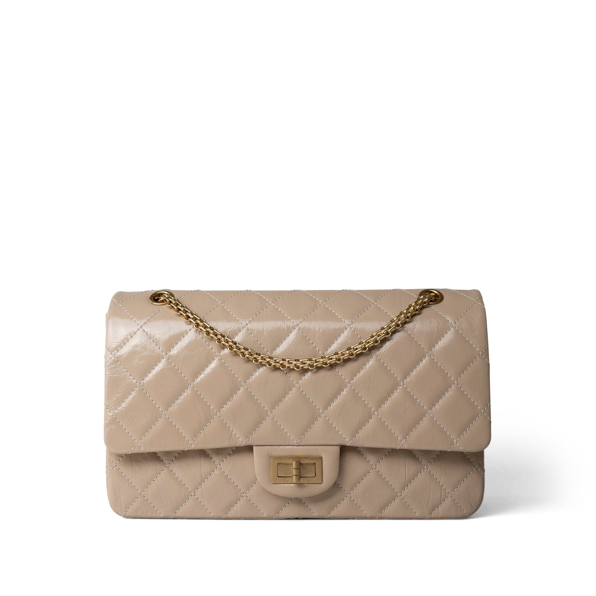 CHANEL Handbag Beige 15P Beige Crumpled Calfskin Quilted Reissue 2.55 Flap 227 Aged Gold Hardware -Knockoff
