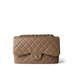 CHANEL Handbag Beige 22A Dark Beige Caviar Quilted Jumbo Classic Flap Light Gold Hardware -Knockoff
