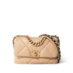 CHANEL Handbag Beige 22C Beige Clair Lambskin Quilted 19 Flap Small Mixed Hardware -Knockoff
