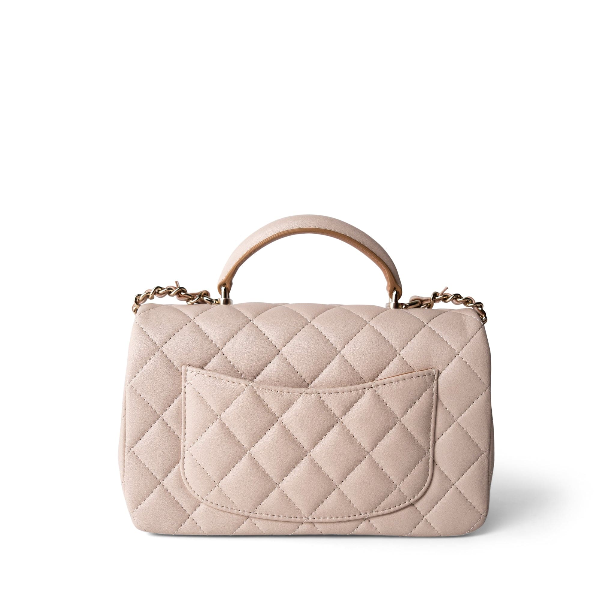 CHANEL Handbag Beige 22C Light Beige / Beige Lambskin Quilted Mini Top Handle Light Gold Hardware -Knockoff
