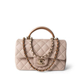 CHANEL Handbag Beige 22C Light Beige / Beige Lambskin Quilted Mini Top Handle Light Gold Hardware -Knockoff
