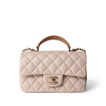 CHANEL Handbag Beige 22C Light Beige / Beige Lambskin Quilted Mini Top Handle Light Gold Hardware -Knockoff
