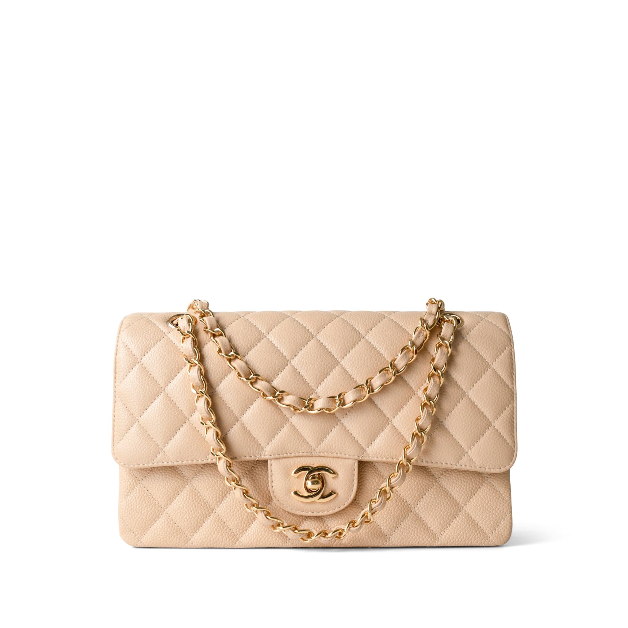 CHANEL Handbag Beige Beige Clair Caviar Quilted Classic Flap Medium Gold Hardware -Knockoff
