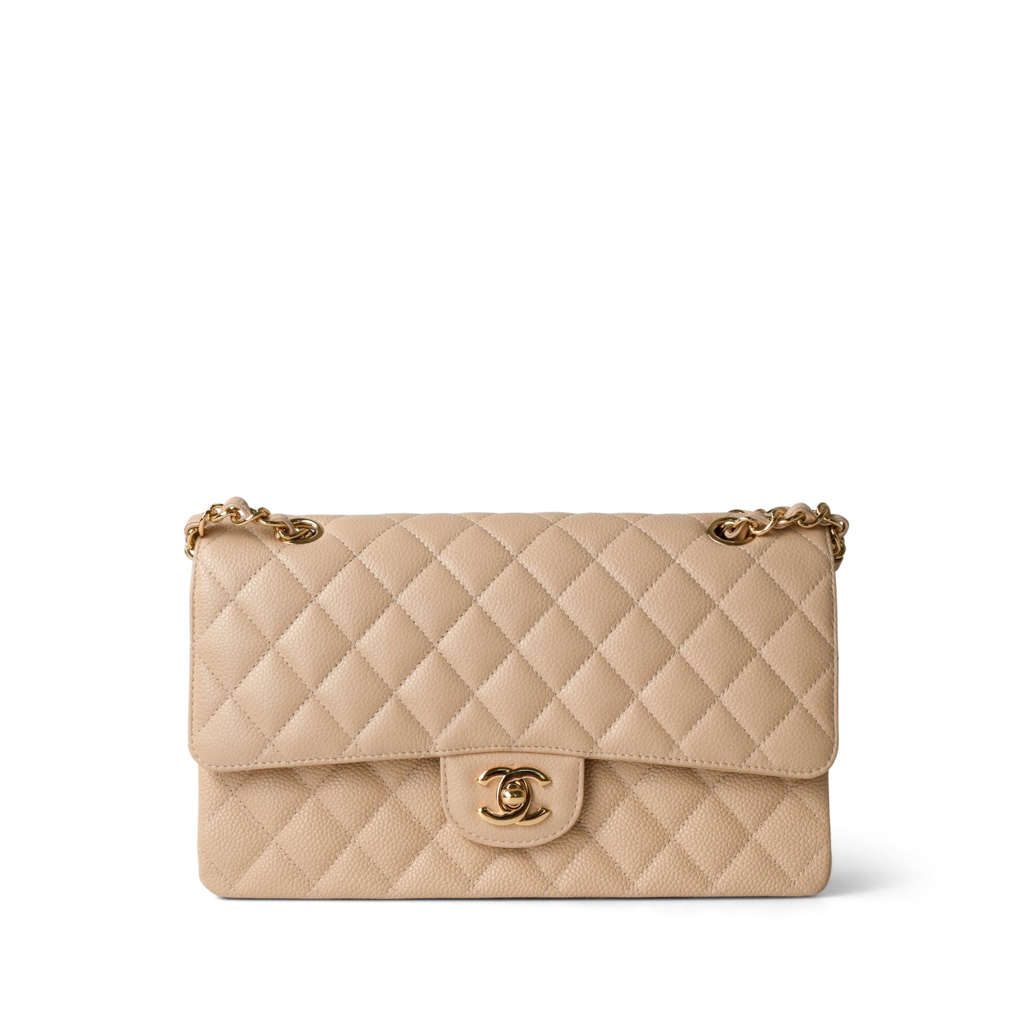 CHANEL Handbag Beige Beige Clair Caviar Quilted Classic Flap Medium Gold Hardware -Knockoff
