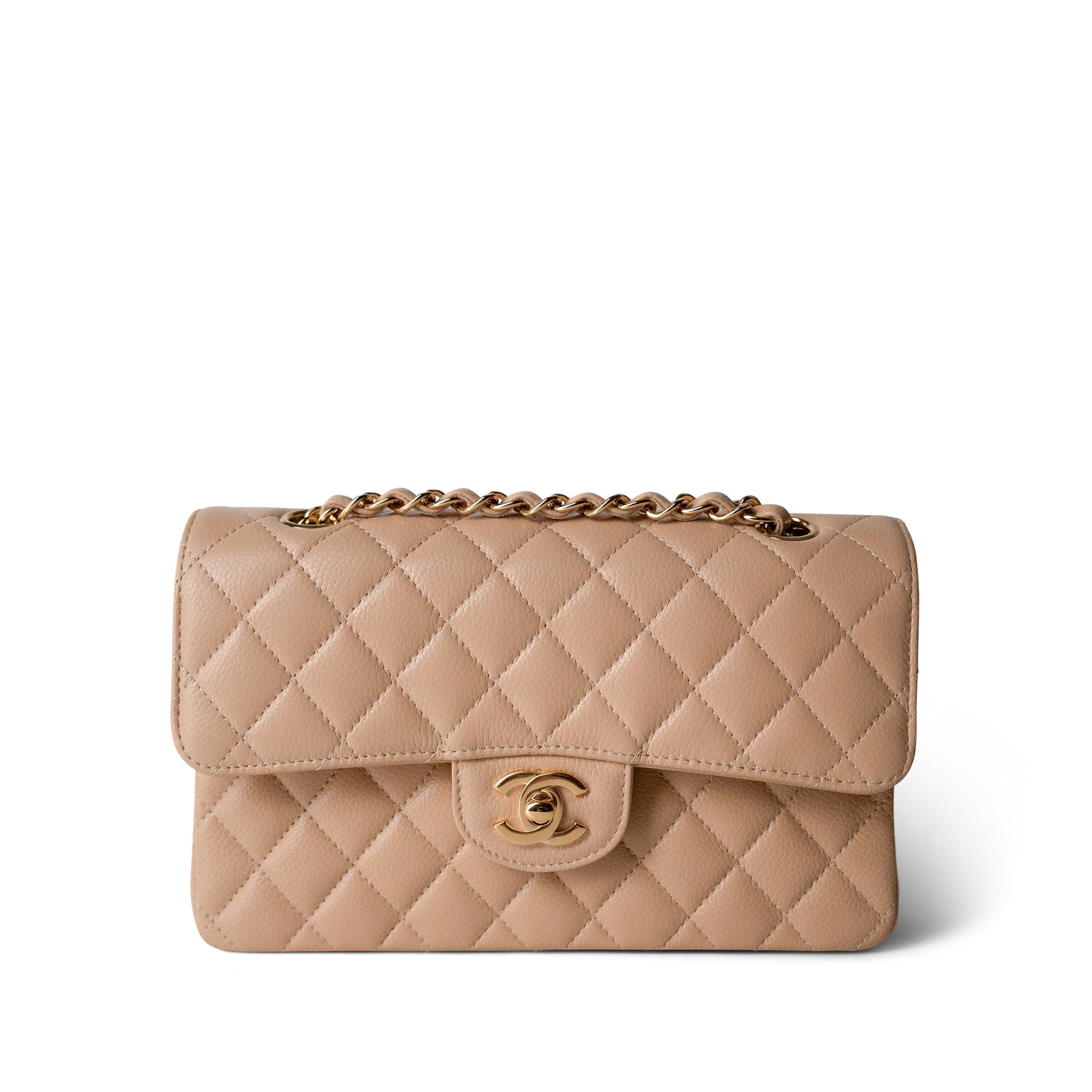 CHANEL Handbag Beige Beige Clair Caviar Quilted Classic Flap Small Gold Hardware -Knockoff
