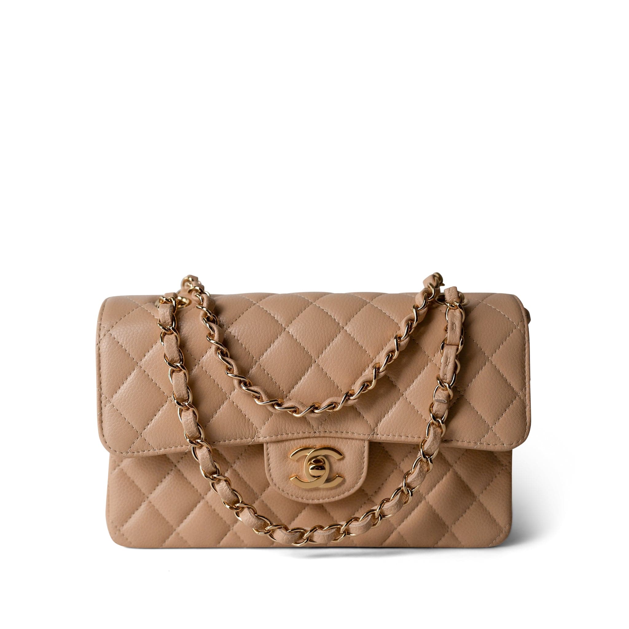 CHANEL Handbag Beige Beige Clair Caviar Quilted Classic Flap Small Gold Hardware -Knockoff
