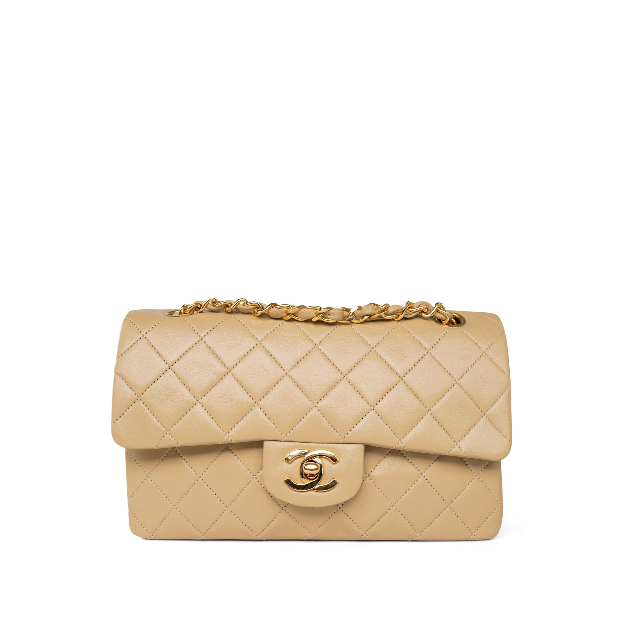 CHANEL Handbag Beige Beige Lambskin Quilted Classic Flap Small Gold Hardware -Knockoff
