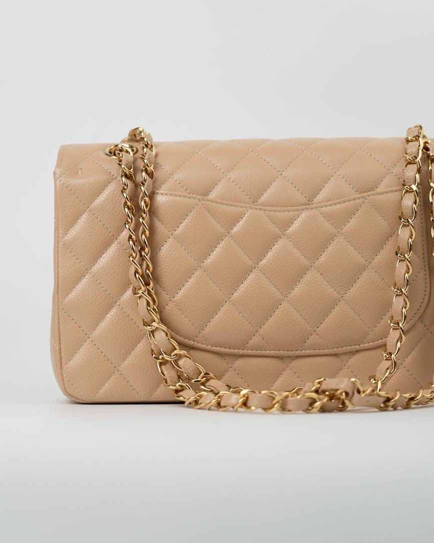 CHANEL Handbag Beige Clair Caviar Quilted Classic Double Flap Medium Gold Hardware -Knockoff
