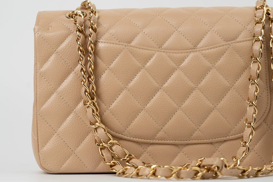 CHANEL Handbag Beige Clair Caviar Quilted Classic Double Flap Medium Gold Hardware -Knockoff
