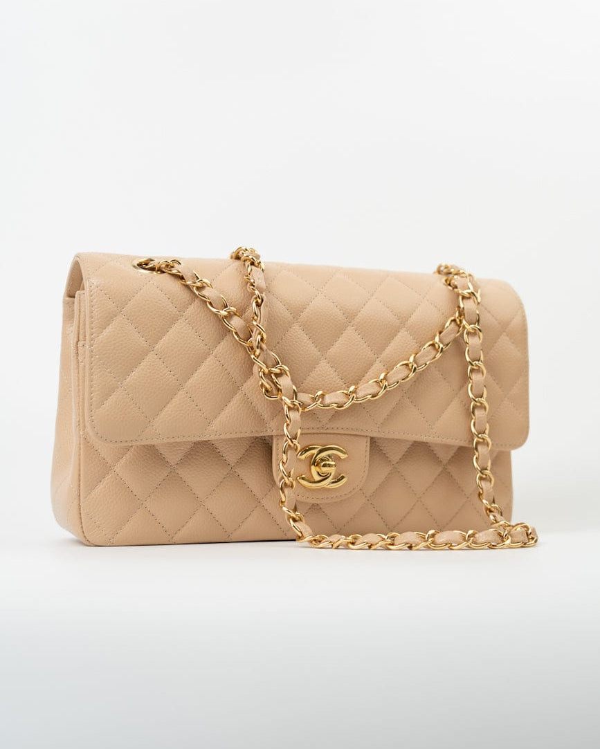 CHANEL Handbag Beige Clair Caviar Quilted Classic Double Flap Medium Gold Hardware -Knockoff
