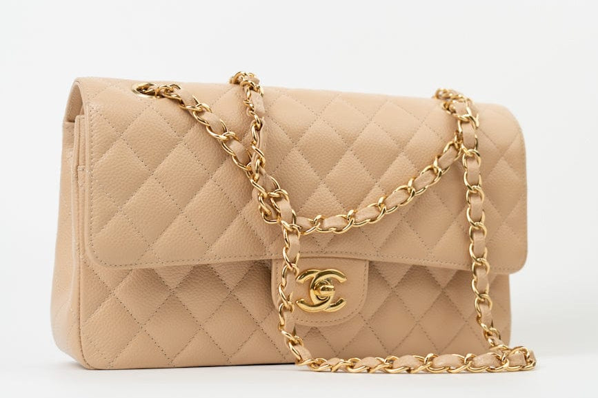 CHANEL Handbag Beige Clair Caviar Quilted Classic Double Flap Medium Gold Hardware -Knockoff
