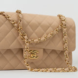 CHANEL Handbag Beige Clair Caviar Quilted Classic Double Flap Medium Gold Hardware -Knockoff
