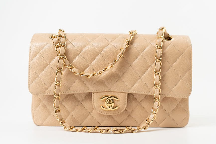 CHANEL Handbag Beige Clair Caviar Quilted Classic Double Flap Medium Gold Hardware -Knockoff
