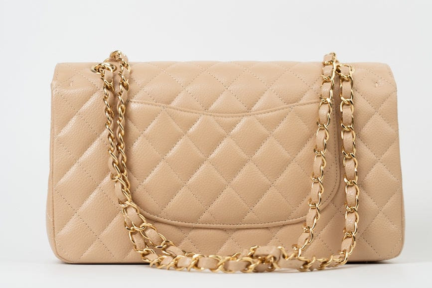 CHANEL Handbag Beige Clair Caviar Quilted Classic Double Flap Medium Gold Hardware -Knockoff
