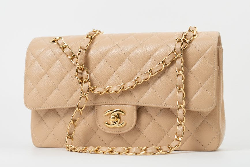 CHANEL Handbag Beige Clair Caviar Quilted Classic Double Flap Medium Gold Hardware -Knockoff
