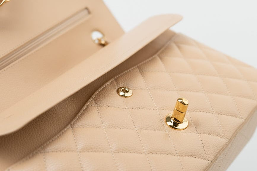 CHANEL Handbag Beige Clair Caviar Quilted Classic Double Flap Medium Gold Hardware -Knockoff
