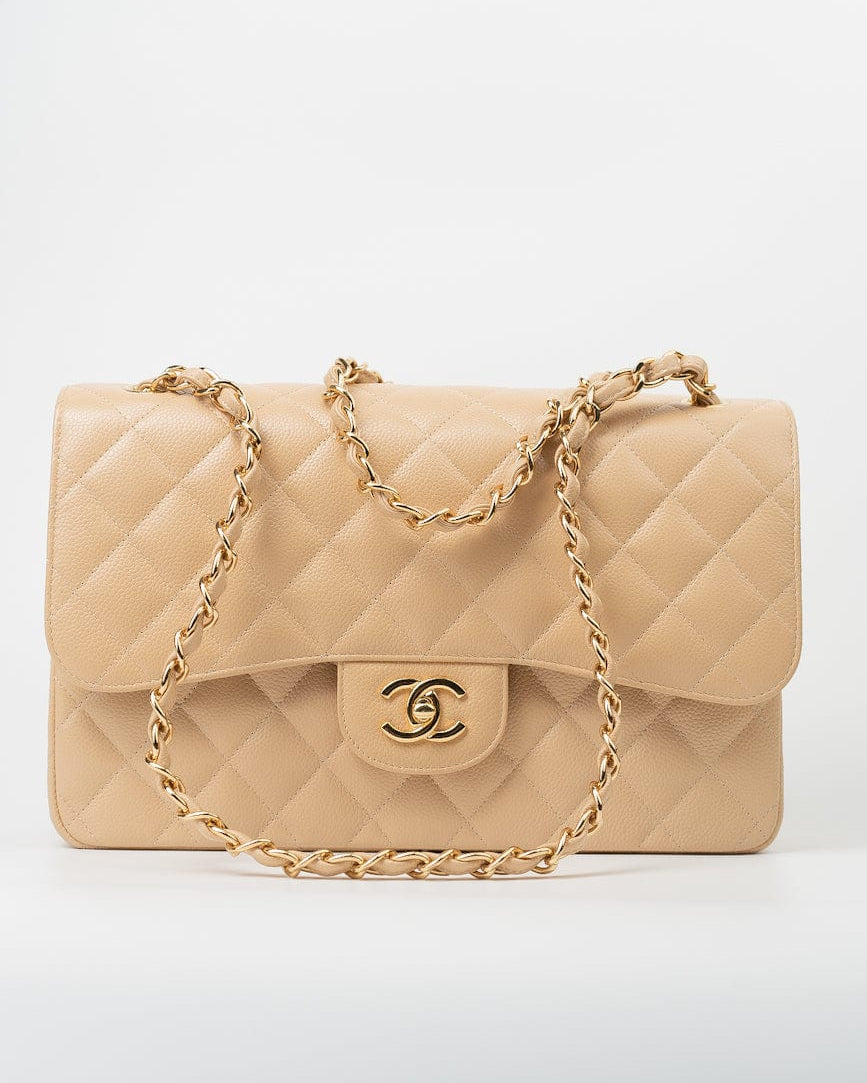 CHANEL Handbag Beige Clair Caviar Quilted Classic Flap Jumbo GHW -Knockoff
