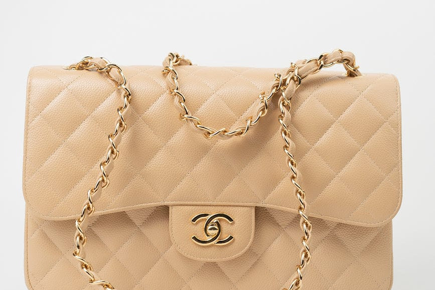 CHANEL Handbag Beige Clair Caviar Quilted Classic Flap Jumbo GHW -Knockoff
