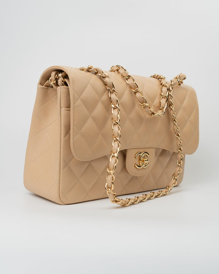 CHANEL Handbag Beige Clair Caviar Quilted Classic Flap Jumbo GHW -Knockoff
