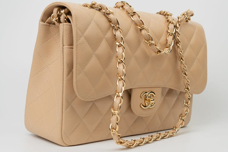 CHANEL Handbag Beige Clair Caviar Quilted Classic Flap Jumbo GHW -Knockoff
