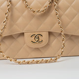 CHANEL Handbag Beige Clair Caviar Quilted Classic Flap Jumbo GHW -Knockoff
