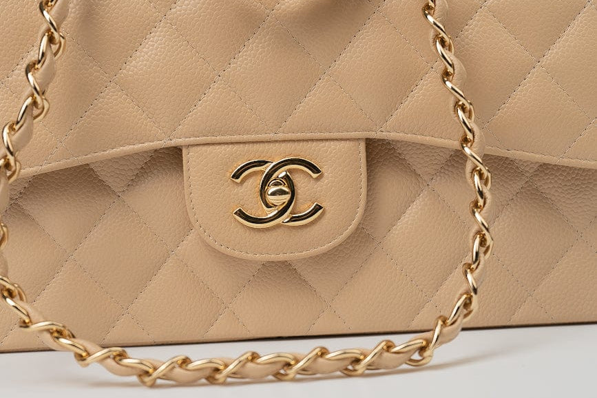 CHANEL Handbag Beige Clair Caviar Quilted Classic Flap Jumbo GHW -Knockoff
