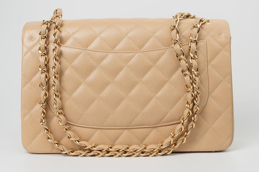 CHANEL Handbag Beige Clair Caviar Quilted Classic Flap Jumbo GHW -Knockoff
