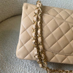 CHANEL Handbag Beige Clair Caviar Quilted Classic Flap Medium GHW -Knockoff
