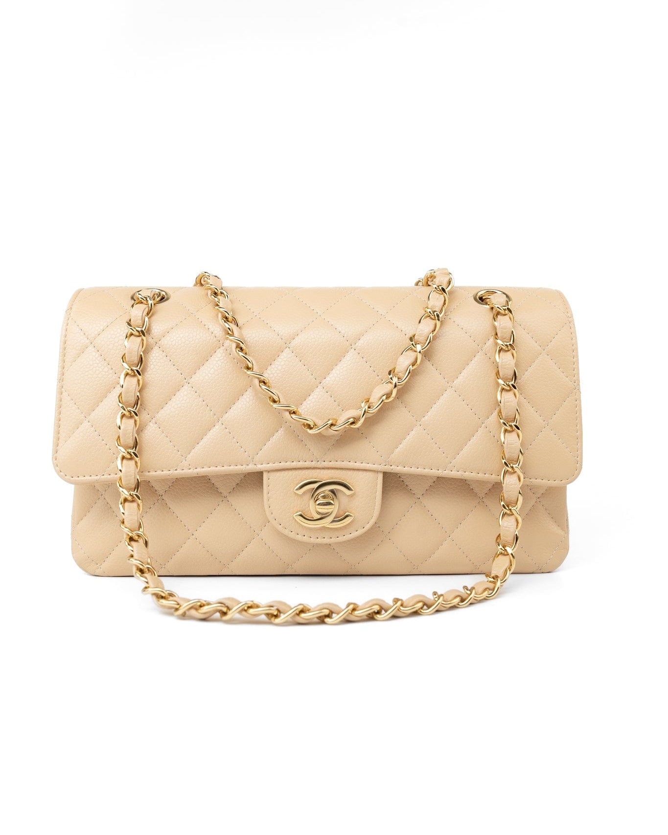 CHANEL Handbag Beige Clair Caviar Quilted Classic Flap Medium Gold Hardware -Knockoff
