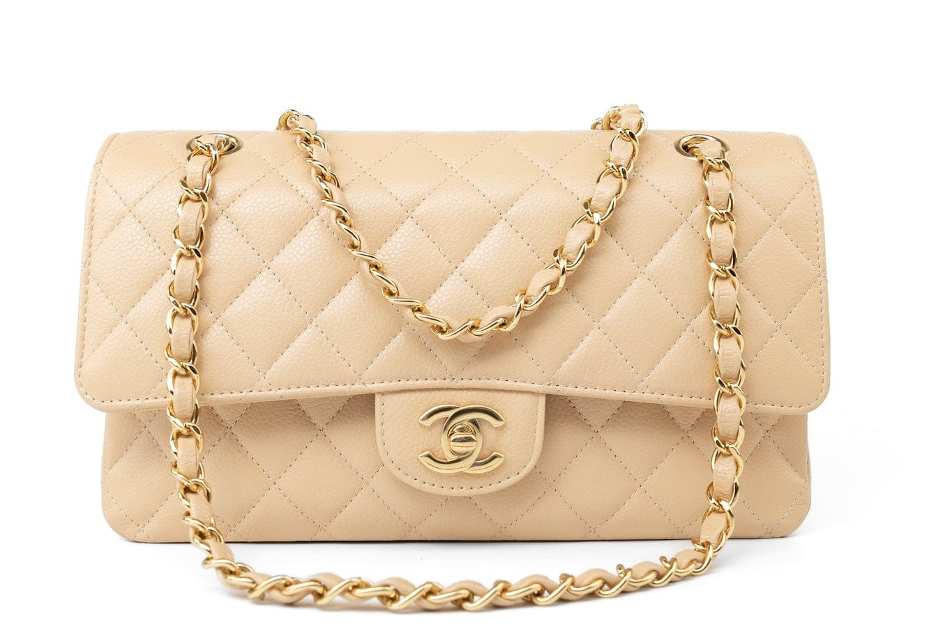 CHANEL Handbag Beige Clair Caviar Quilted Classic Flap Medium Gold Hardware -Knockoff
