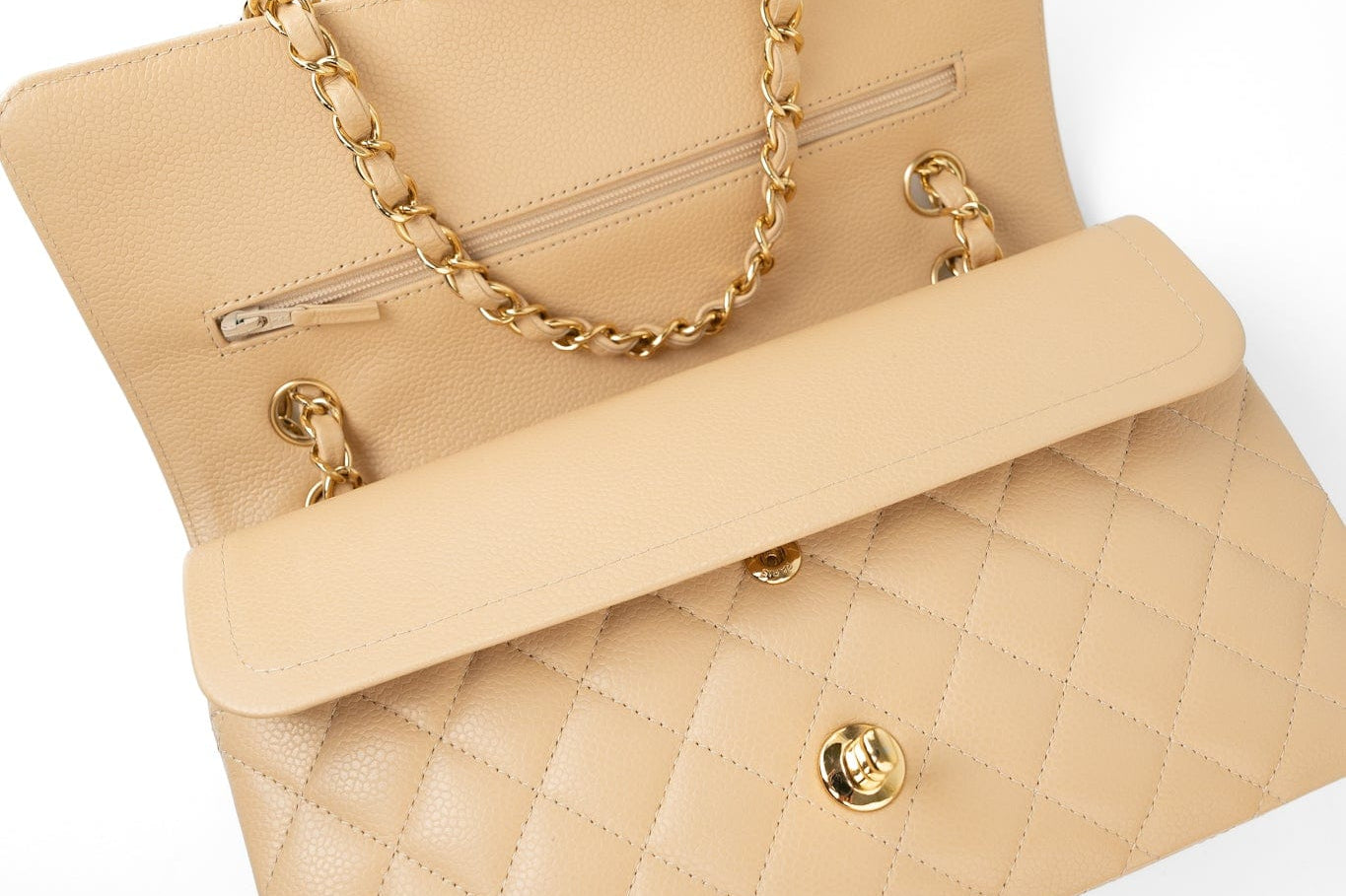 CHANEL Handbag Beige Clair Caviar Quilted Classic Flap Medium Gold Hardware -Knockoff
