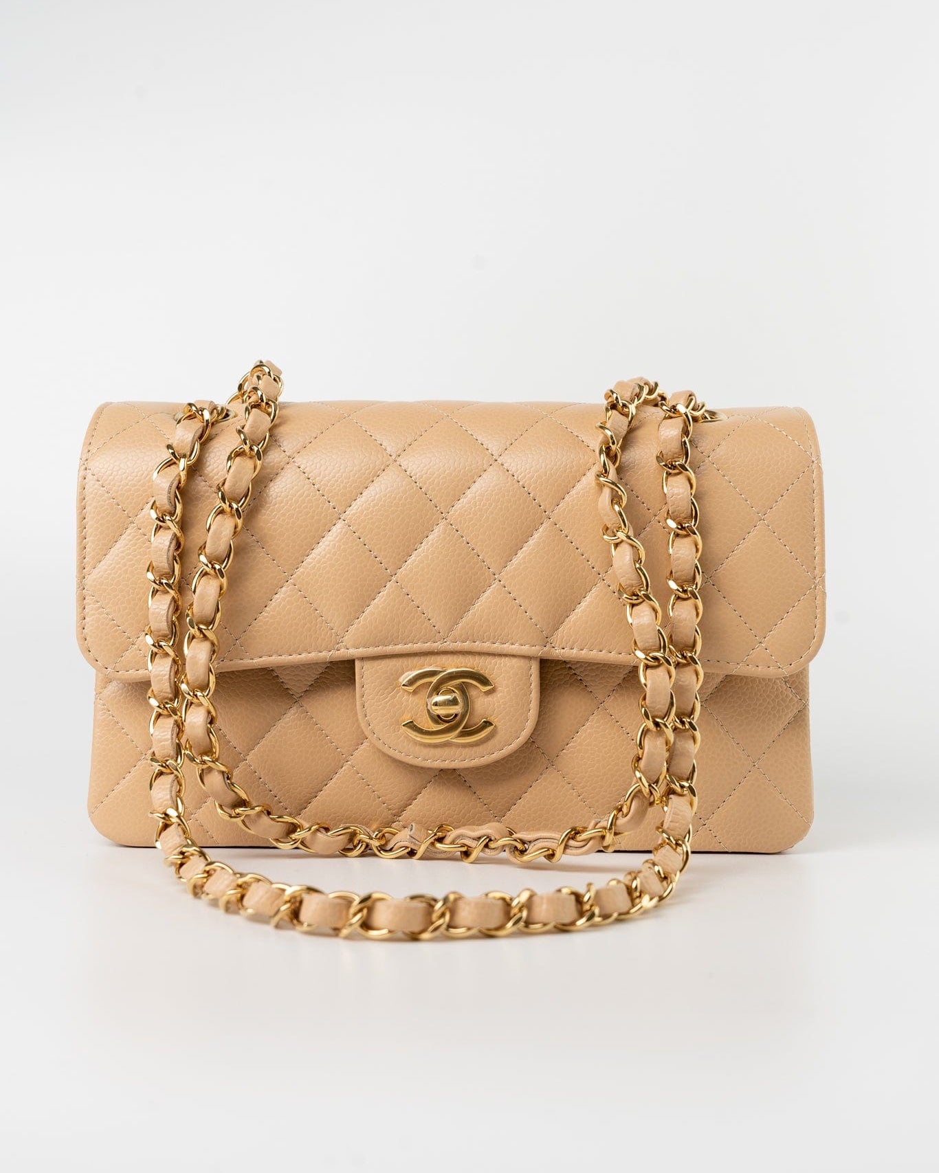 CHANEL Handbag Beige Clair Caviar Quilted Classic Flap Small Gold Hardware -Knockoff
