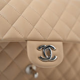 CHANEL Handbag Beige Clair Lambskin Quilted Classic Flap Medium Silver Hardware -Knockoff
