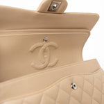 CHANEL Handbag Beige Clair Lambskin Quilted Classic Flap Medium Silver Hardware -Knockoff
