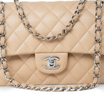 CHANEL Handbag Beige Clair Lambskin Quilted Classic Flap Medium Silver Hardware -Knockoff
