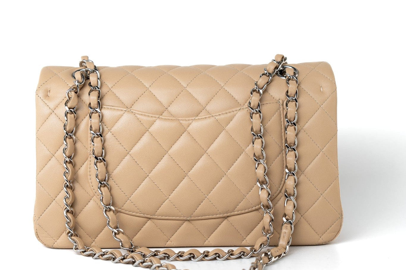 CHANEL Handbag Beige Clair Lambskin Quilted Classic Flap Medium Silver Hardware -Knockoff
