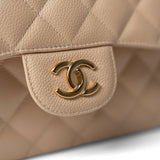 CHANEL Handbag Beige / Classic flap Beige Clair Caviar Quilted Jumbo Classic Flap Gold Hardware -Knockoff
