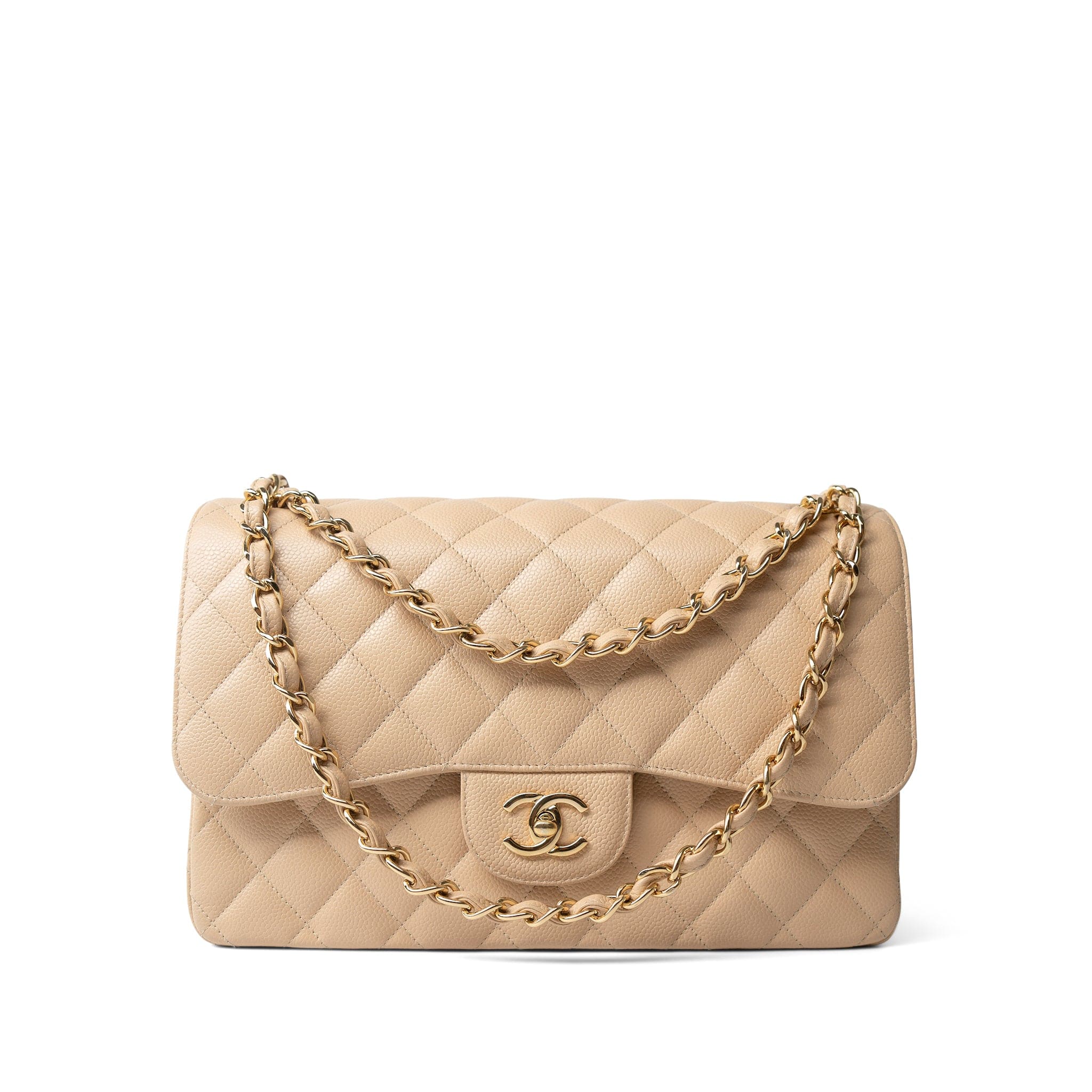 CHANEL Handbag Beige / Classic flap Beige Clair Caviar Quilted Jumbo Classic Flap Gold Hardware -Knockoff
