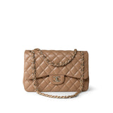 CHANEL Handbag Beige Dark Beige / Caramel Lambskin Quilted Jumbo Classic Flap Light Gold Hardware -Knockoff
