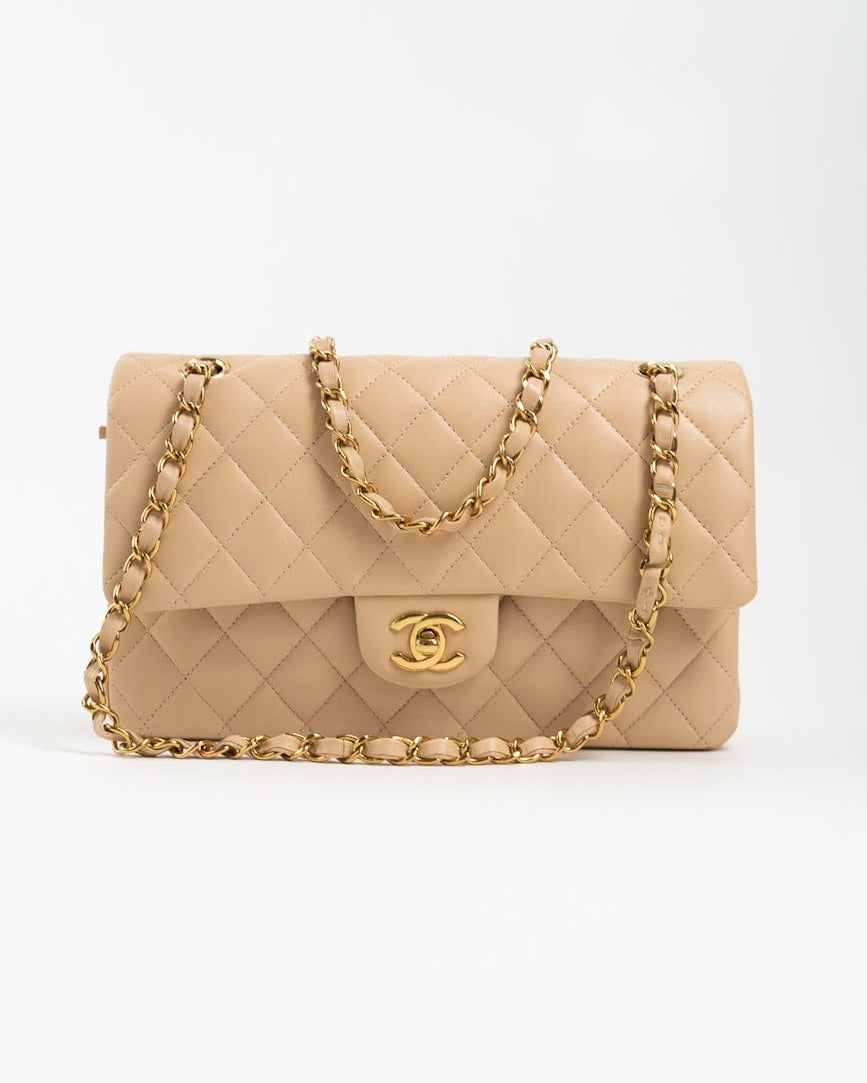 CHANEL Handbag Beige Lambskin Quilted Classic Flap Medium GHW -Knockoff
