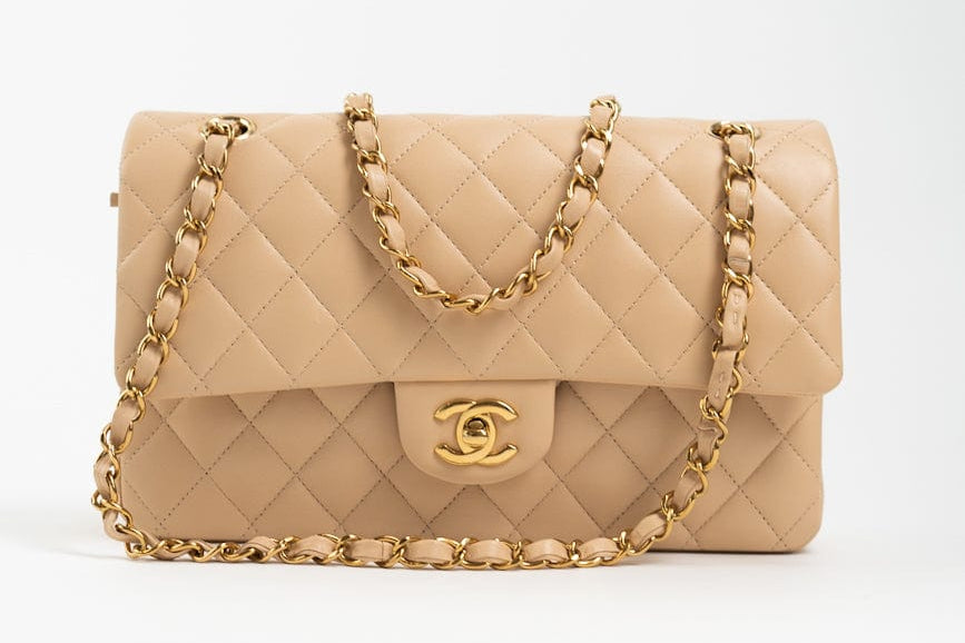 CHANEL Handbag Beige Lambskin Quilted Classic Flap Medium GHW -Knockoff
