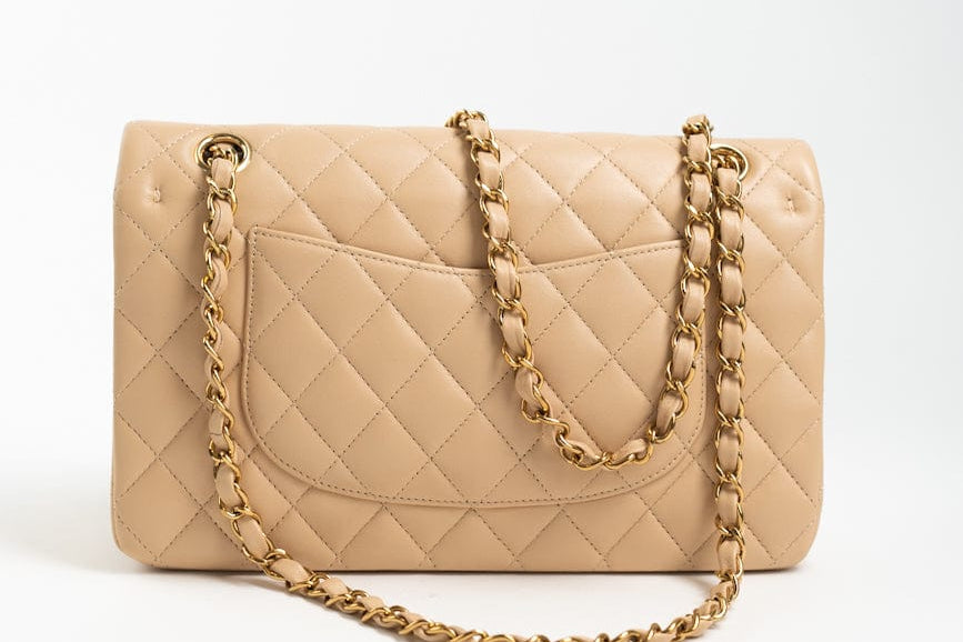 CHANEL Handbag Beige Lambskin Quilted Classic Flap Medium GHW -Knockoff
