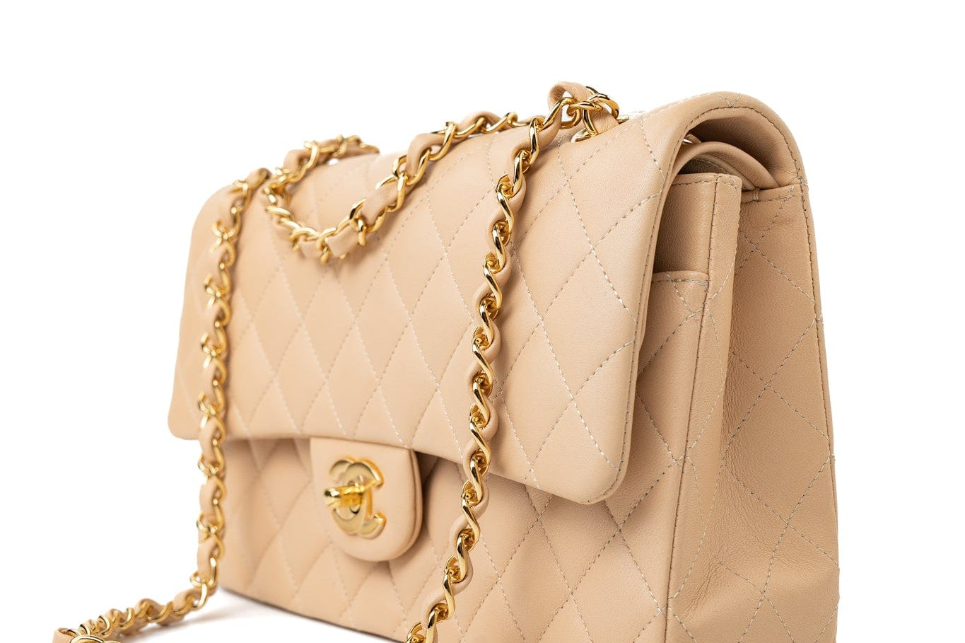 CHANEL Handbag Beige Lambskin Quilted Classic Flap Medium GHW -Knockoff
