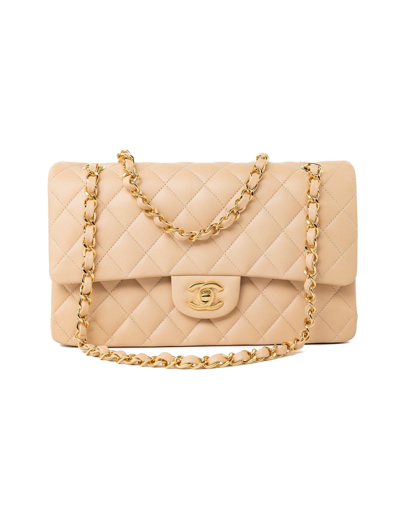 CHANEL Handbag Beige Lambskin Quilted Classic Flap Medium GHW -Knockoff
