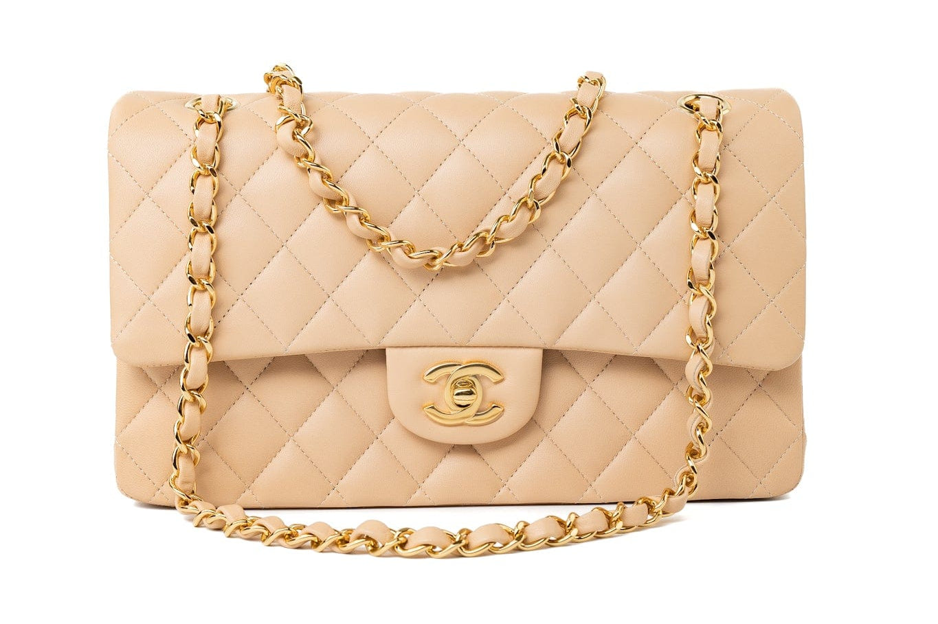 CHANEL Handbag Beige Lambskin Quilted Classic Flap Medium GHW -Knockoff
