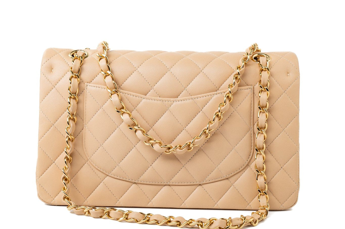 CHANEL Handbag Beige Lambskin Quilted Classic Flap Medium GHW -Knockoff
