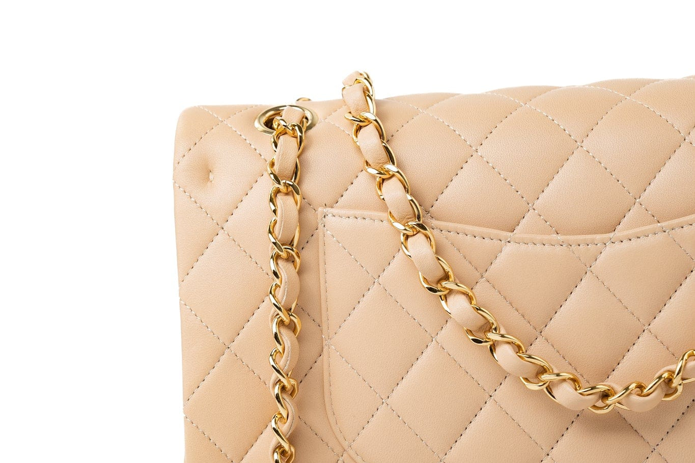 CHANEL Handbag Beige Lambskin Quilted Classic Flap Medium GHW -Knockoff
